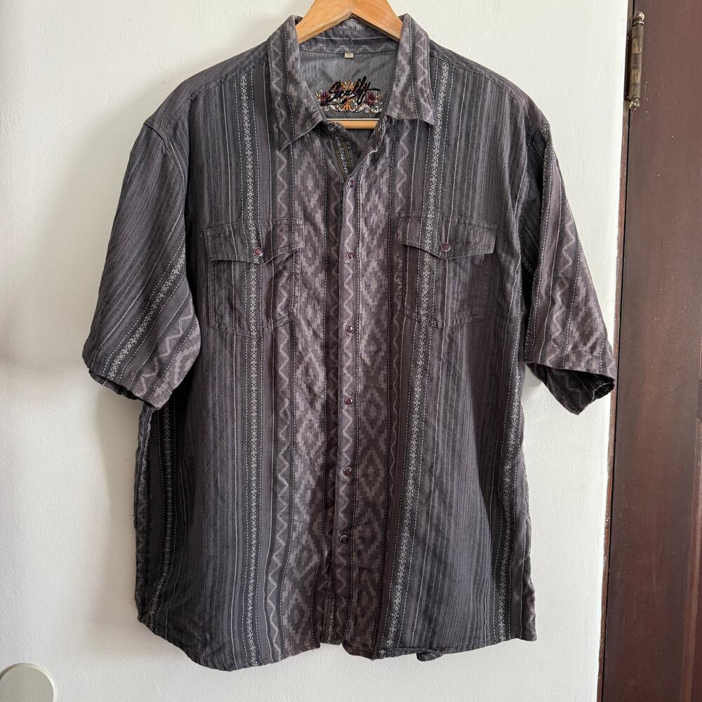 SCULLY | Men's Western Pearl Snap Short Sleeve Woven Gray Shirt | Extra Large
